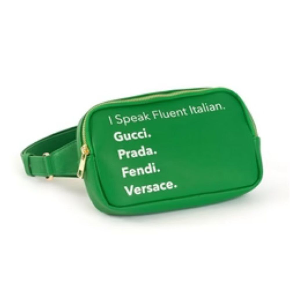 I Speak Fluent Italian Green Vegan Leather Bougie Belt Bag